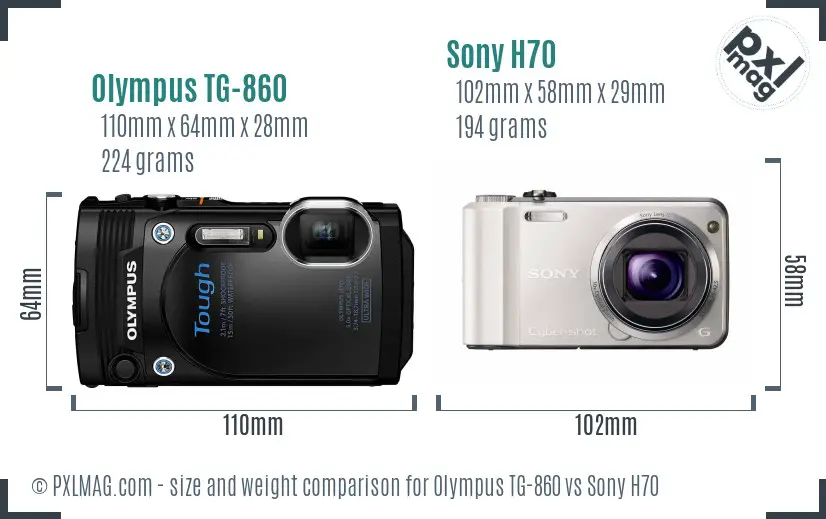 Olympus TG-860 vs Sony H70 size comparison