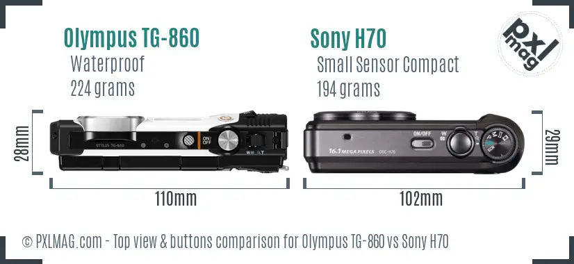 Olympus TG-860 vs Sony H70 top view buttons comparison