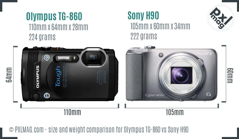 Olympus TG-860 vs Sony H90 size comparison