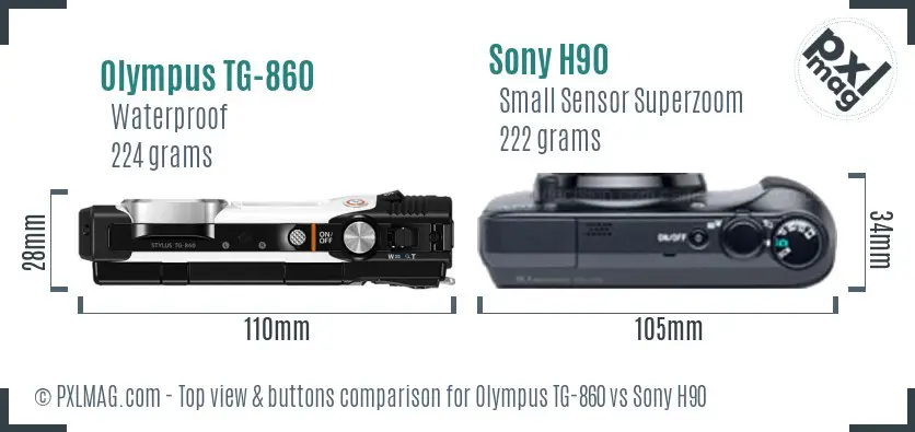 Olympus TG-860 vs Sony H90 top view buttons comparison
