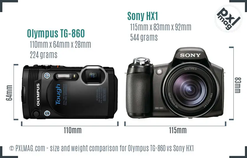 Olympus TG-860 vs Sony HX1 size comparison