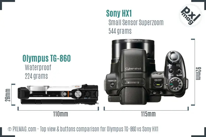 Olympus TG-860 vs Sony HX1 top view buttons comparison
