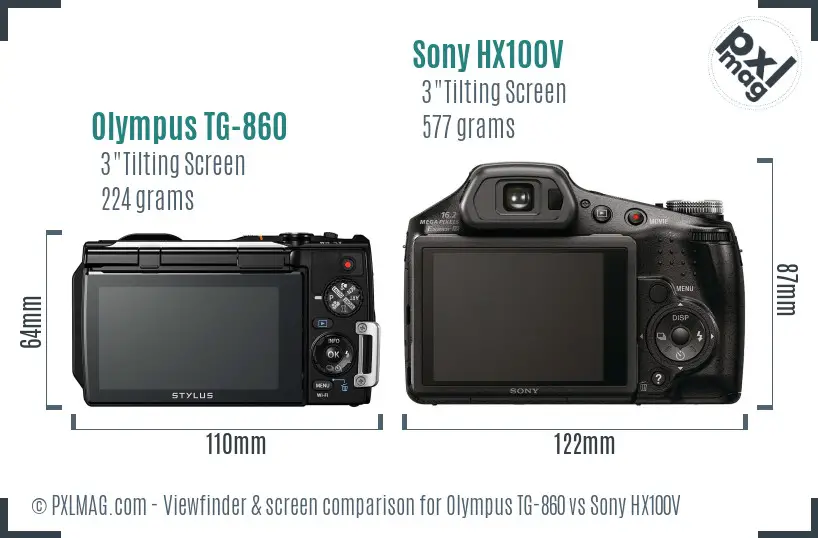 Olympus TG-860 vs Sony HX100V Screen and Viewfinder comparison