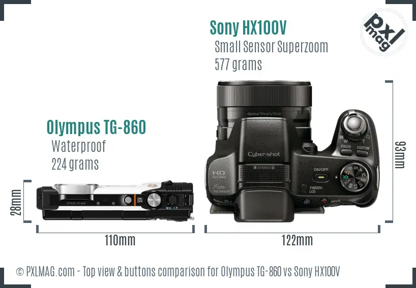 Olympus TG-860 vs Sony HX100V top view buttons comparison