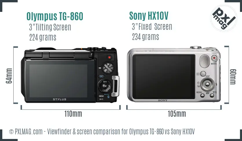 Olympus TG-860 vs Sony HX10V Screen and Viewfinder comparison