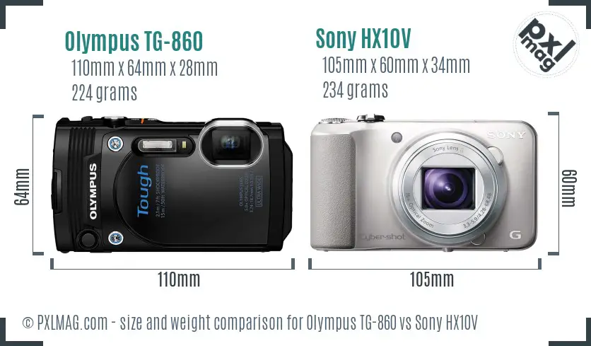 Olympus TG-860 vs Sony HX10V size comparison