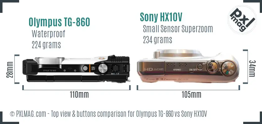 Olympus TG-860 vs Sony HX10V top view buttons comparison