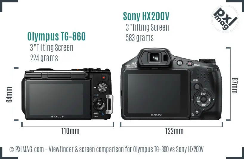 Olympus TG-860 vs Sony HX200V Screen and Viewfinder comparison