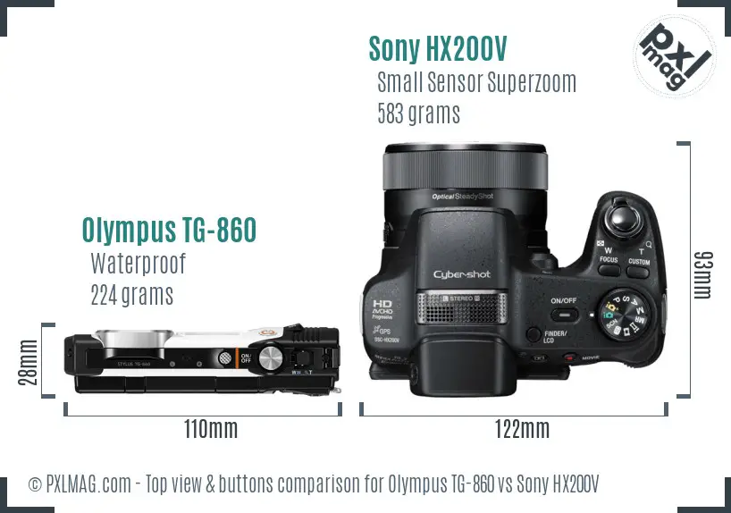 Olympus TG-860 vs Sony HX200V top view buttons comparison