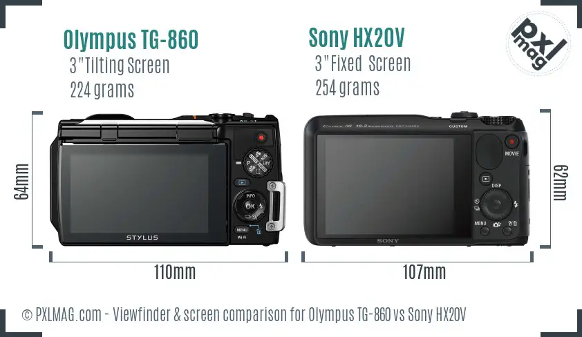 Olympus TG-860 vs Sony HX20V Screen and Viewfinder comparison