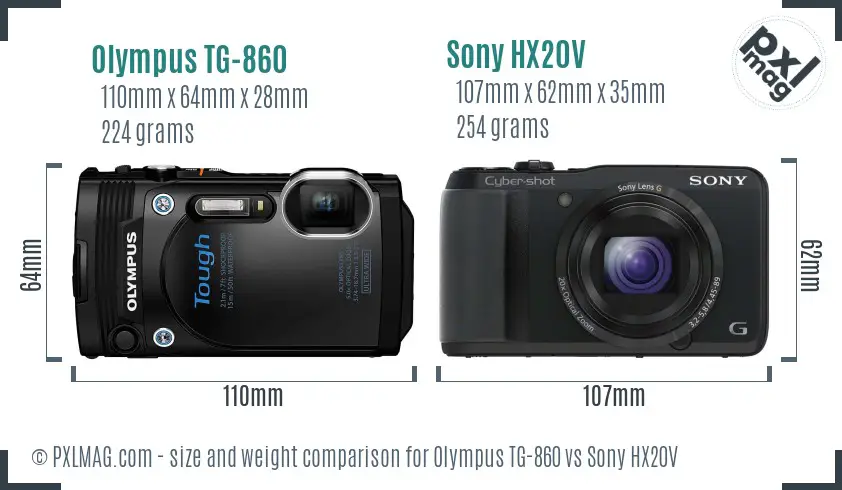 Olympus TG-860 vs Sony HX20V size comparison
