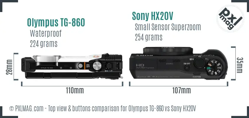 Olympus TG-860 vs Sony HX20V top view buttons comparison