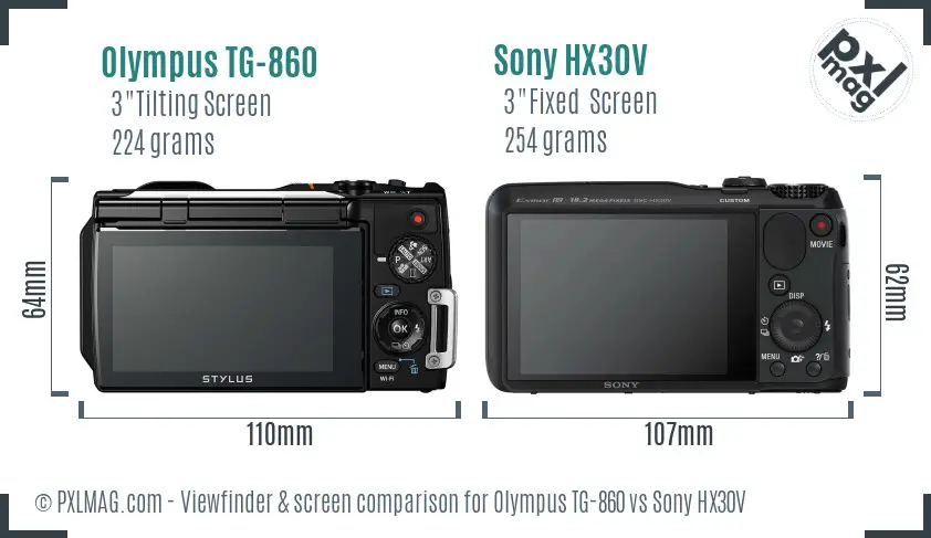 Olympus TG-860 vs Sony HX30V Screen and Viewfinder comparison