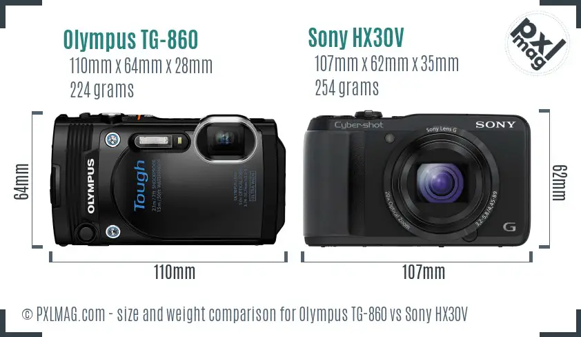 Olympus TG-860 vs Sony HX30V size comparison