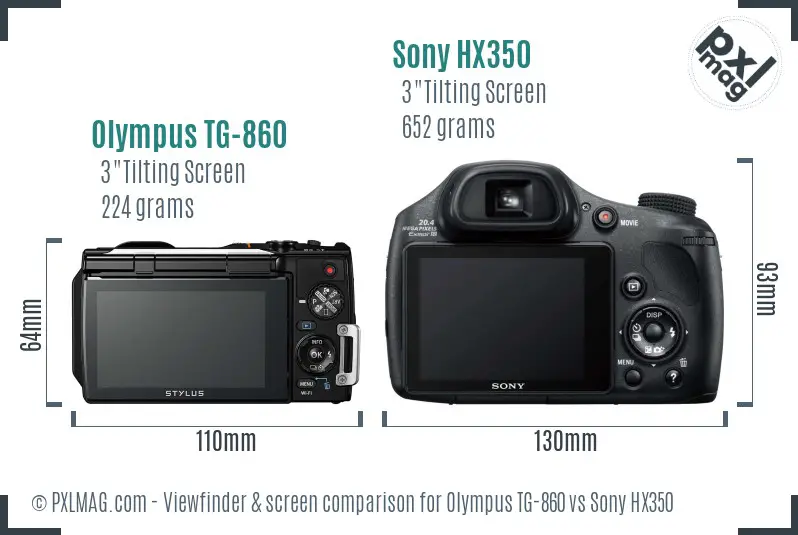 Olympus TG-860 vs Sony HX350 Screen and Viewfinder comparison