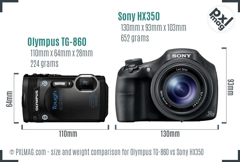 Olympus TG-860 vs Sony HX350 size comparison