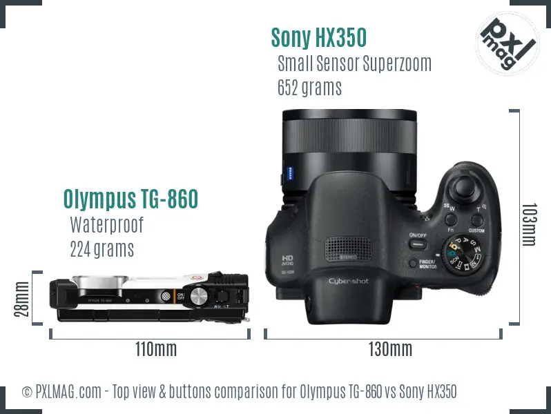 Olympus TG-860 vs Sony HX350 top view buttons comparison