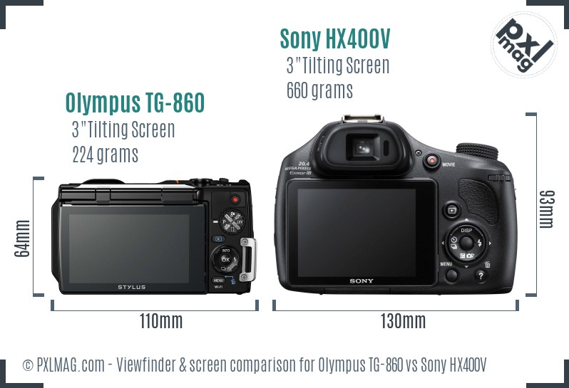 Olympus TG-860 vs Sony HX400V Screen and Viewfinder comparison