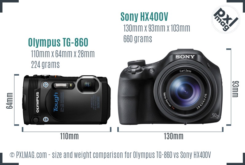 Olympus TG-860 vs Sony HX400V size comparison