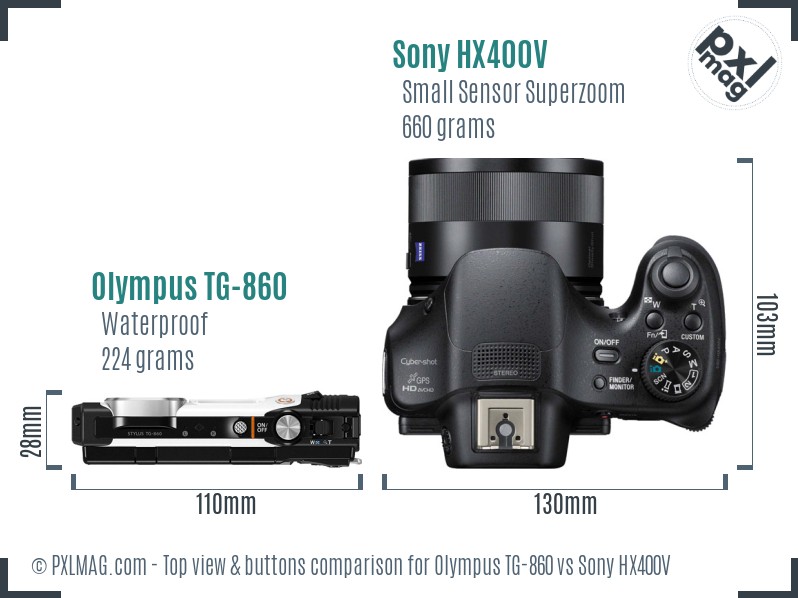 Olympus TG-860 vs Sony HX400V top view buttons comparison