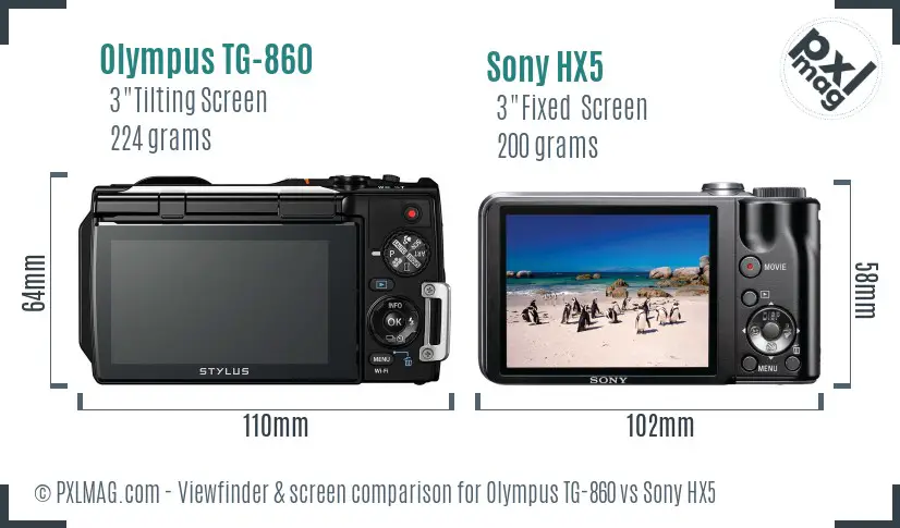 Olympus TG-860 vs Sony HX5 Screen and Viewfinder comparison