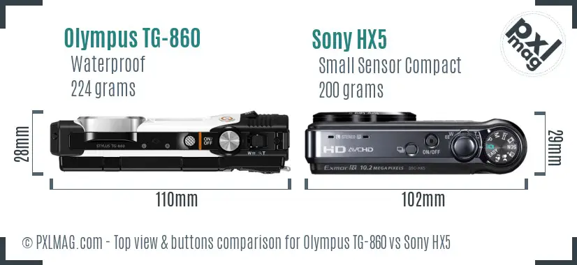 Olympus TG-860 vs Sony HX5 top view buttons comparison