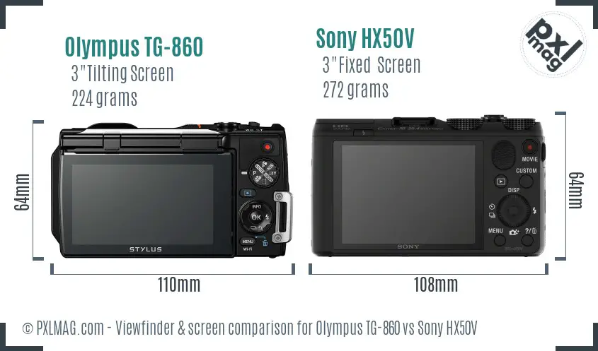 Olympus TG-860 vs Sony HX50V Screen and Viewfinder comparison