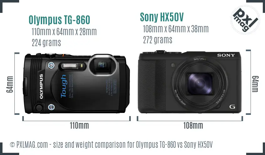 Olympus TG-860 vs Sony HX50V size comparison