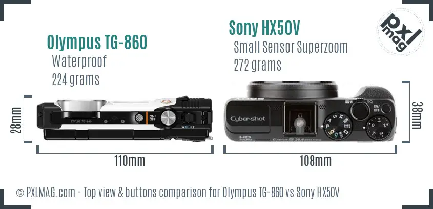 Olympus TG-860 vs Sony HX50V top view buttons comparison