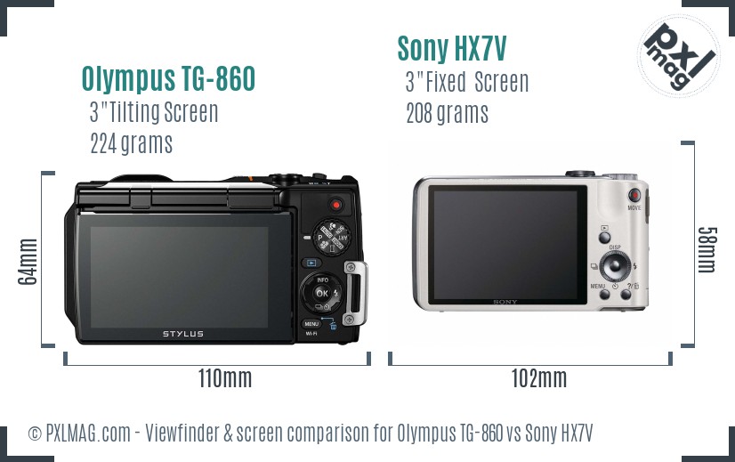 Olympus TG-860 vs Sony HX7V Screen and Viewfinder comparison