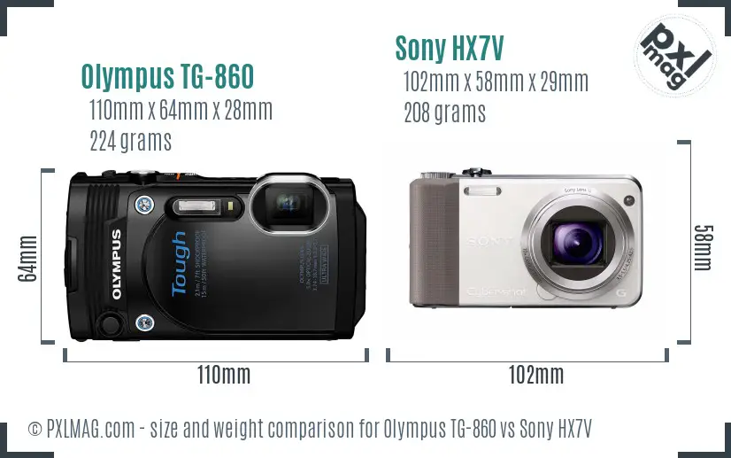 Olympus TG-860 vs Sony HX7V size comparison