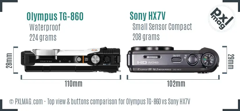 Olympus TG-860 vs Sony HX7V top view buttons comparison
