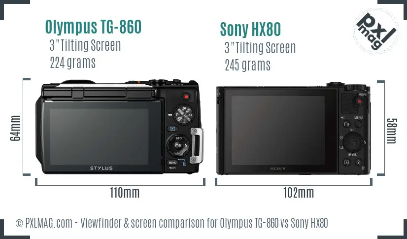 Olympus TG-860 vs Sony HX80 Screen and Viewfinder comparison
