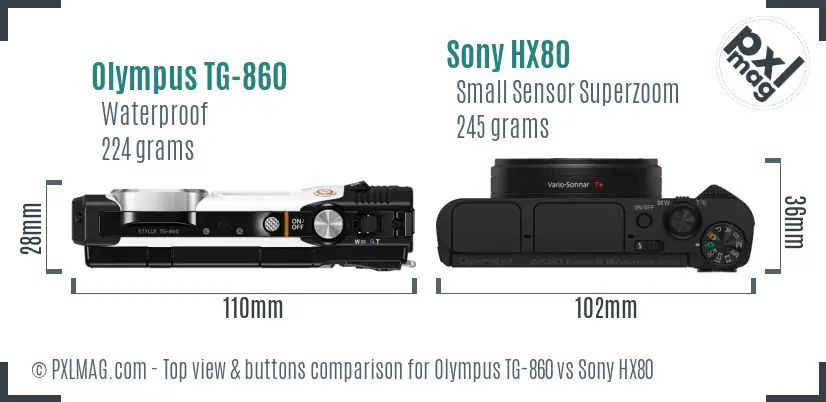Olympus TG-860 vs Sony HX80 top view buttons comparison