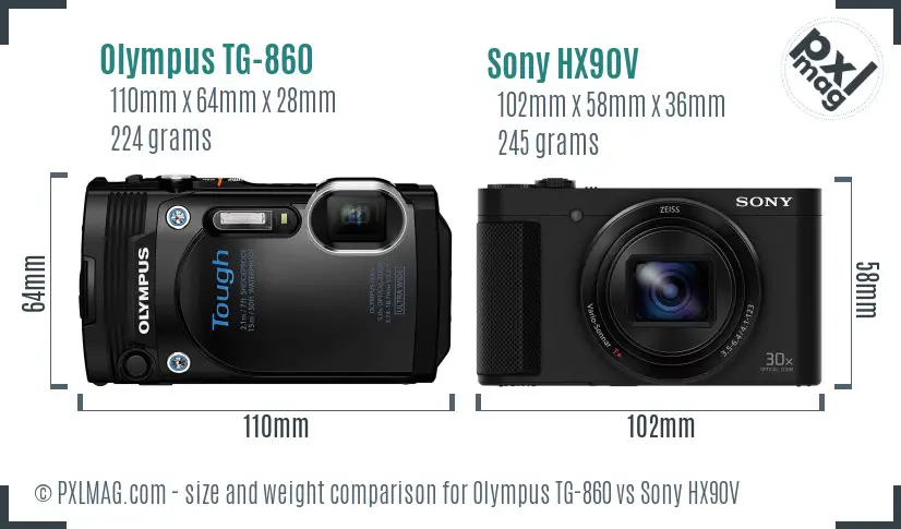 Olympus TG-860 vs Sony HX90V size comparison