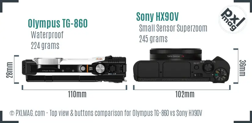 Olympus TG-860 vs Sony HX90V top view buttons comparison