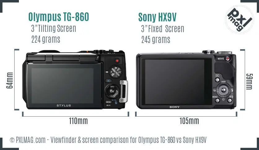 Olympus TG-860 vs Sony HX9V Screen and Viewfinder comparison