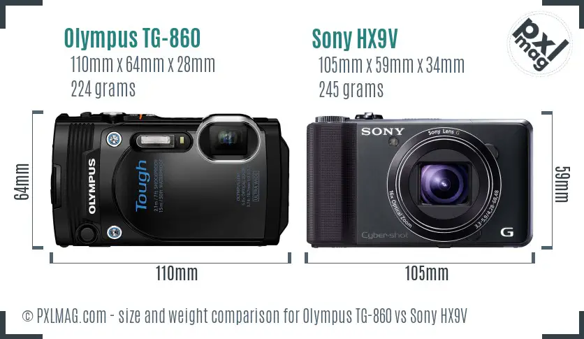 Olympus TG-860 vs Sony HX9V size comparison
