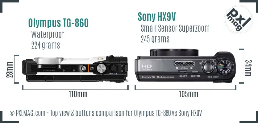 Olympus TG-860 vs Sony HX9V top view buttons comparison