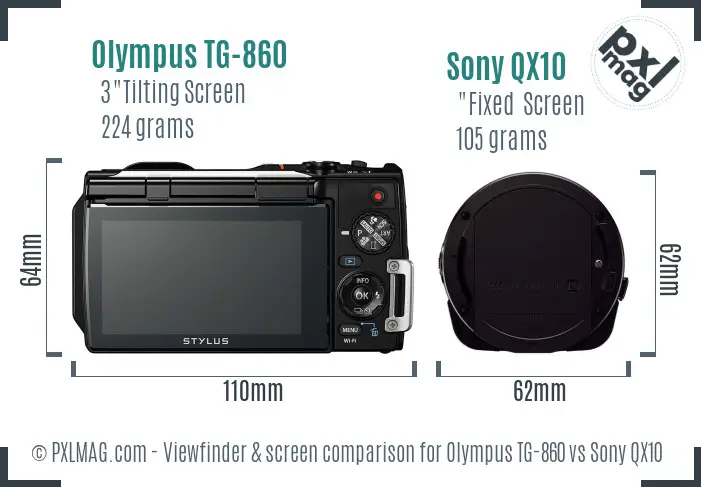Olympus TG-860 vs Sony QX10 Screen and Viewfinder comparison