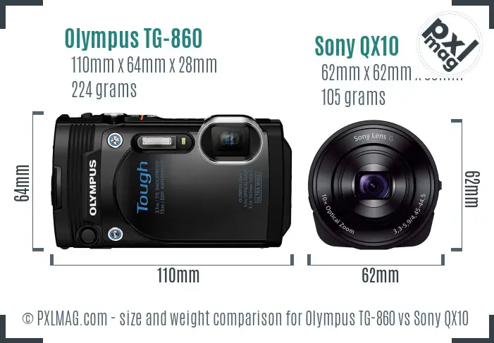 Olympus TG-860 vs Sony QX10 size comparison