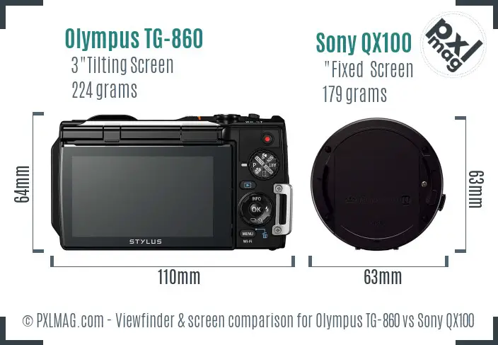 Olympus TG-860 vs Sony QX100 Screen and Viewfinder comparison