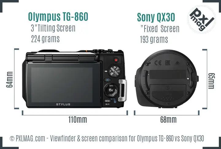 Olympus TG-860 vs Sony QX30 Screen and Viewfinder comparison