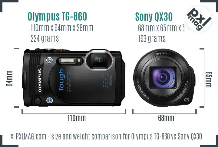 Olympus TG-860 vs Sony QX30 size comparison