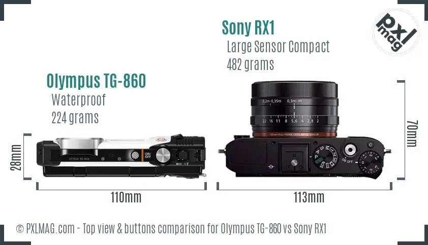 Olympus TG-860 vs Sony RX1 top view buttons comparison