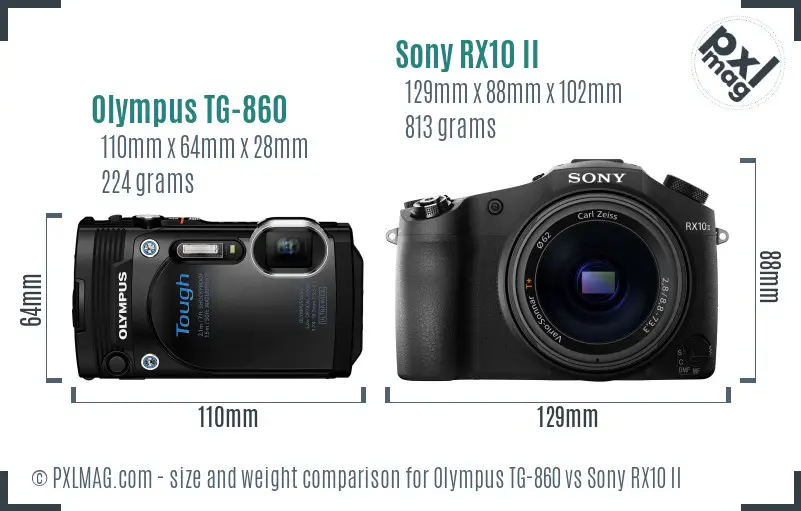 Olympus TG-860 vs Sony RX10 II size comparison