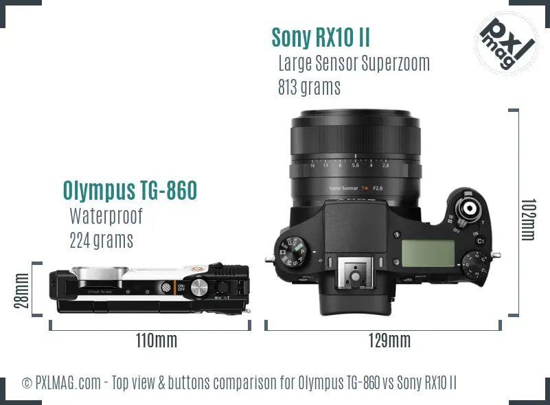 Olympus TG-860 vs Sony RX10 II top view buttons comparison