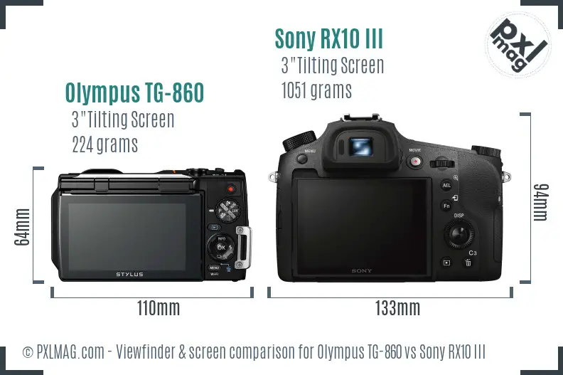 Olympus TG-860 vs Sony RX10 III Screen and Viewfinder comparison