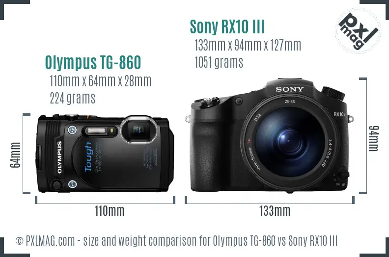 Olympus TG-860 vs Sony RX10 III size comparison