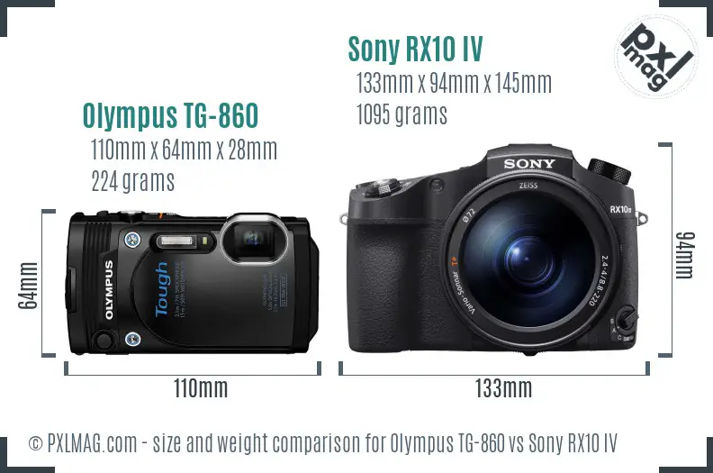 Olympus TG-860 vs Sony RX10 IV size comparison